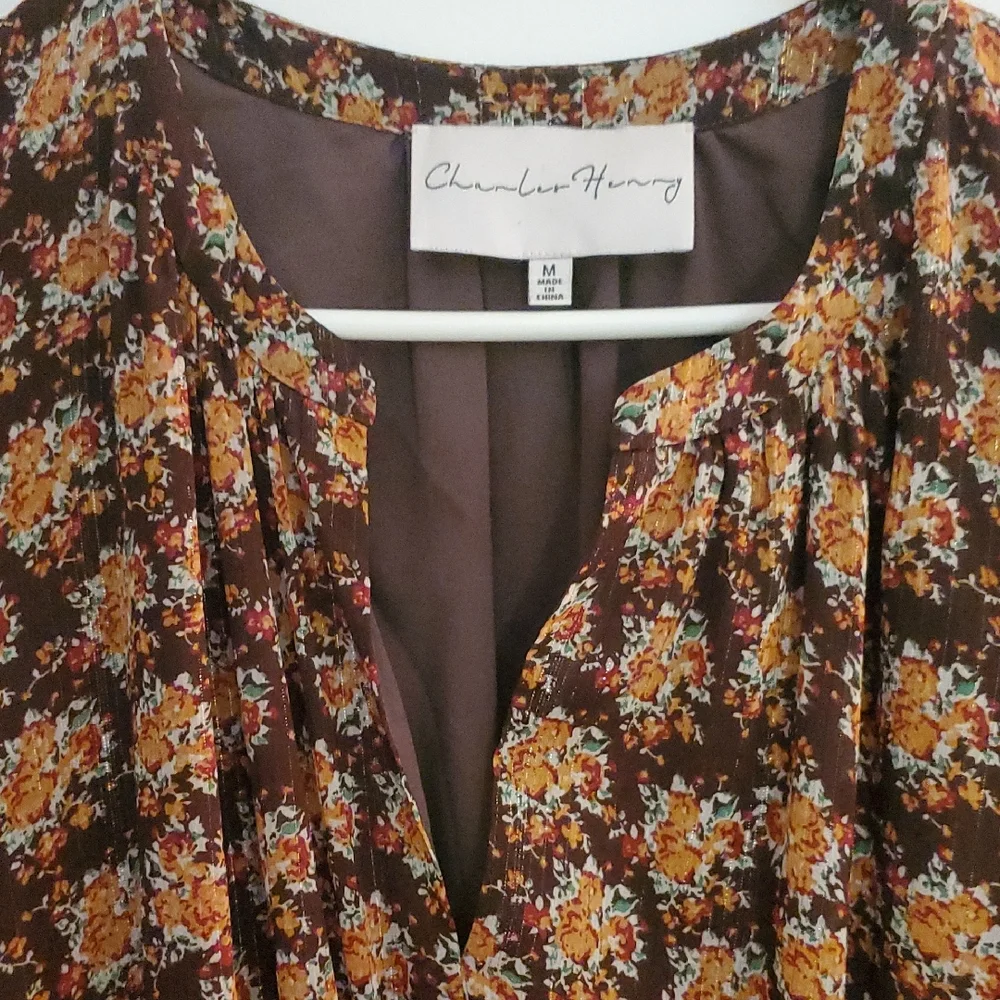 Charles Henry Brown Floral Long Sleeve Lined Dress - Picture 3 of 9